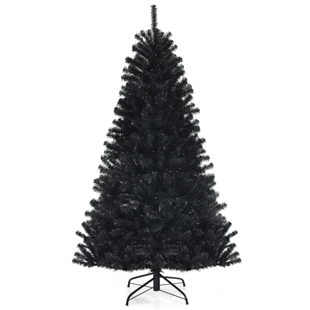 Black Artificial Christmas Halloween Tree with 6ft Purple LED Lights - Costway