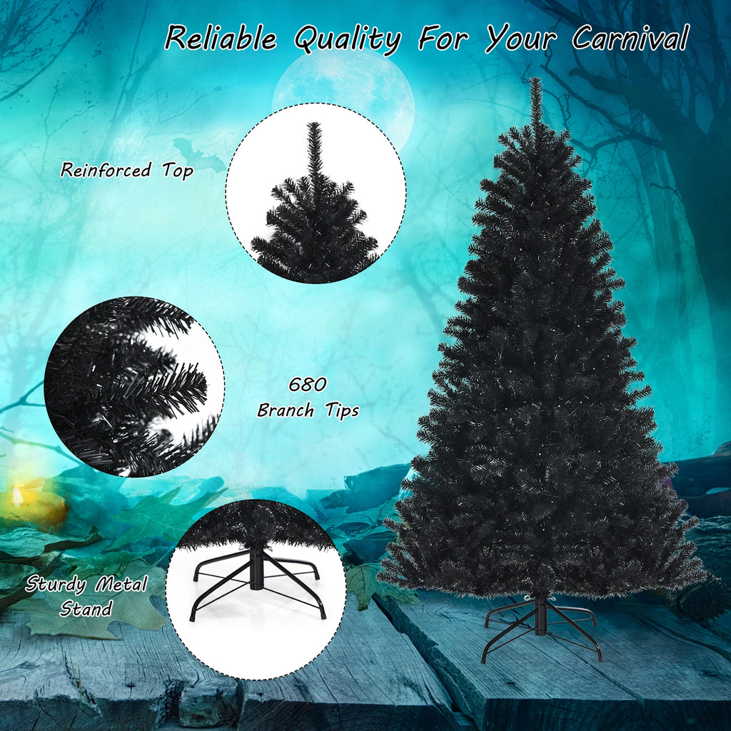 Black Artificial Christmas Halloween Tree with 6ft Purple LED Lights - Costway