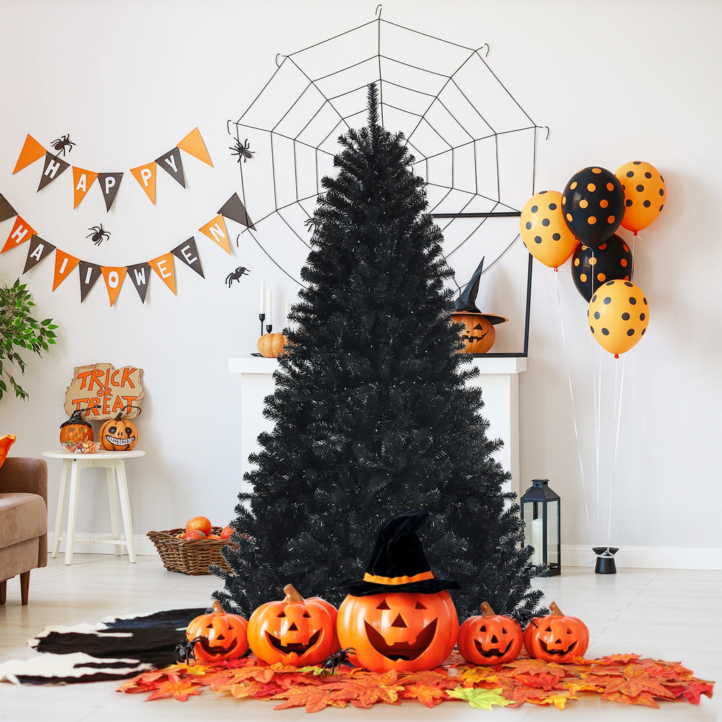 Black Artificial Christmas Halloween Tree with 6ft Purple LED Lights - Costway