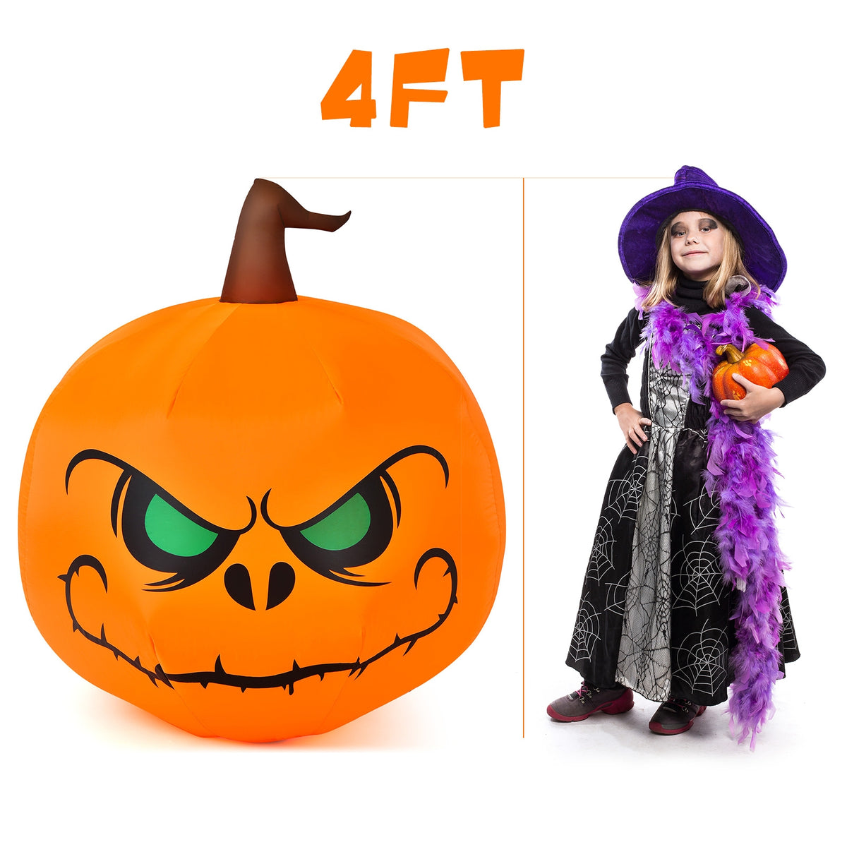 Halloween Inflatable Pumpkin with Built-In LED Light, 4 Feet Indoor Outdoor Decor