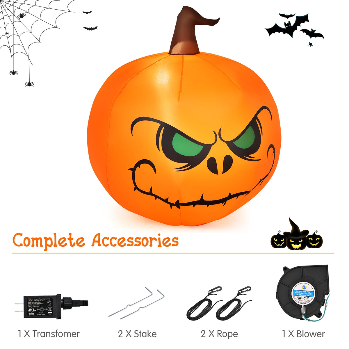 Halloween Inflatable Pumpkin with Built-In LED Light, 4 Feet Indoor Outdoor Decor