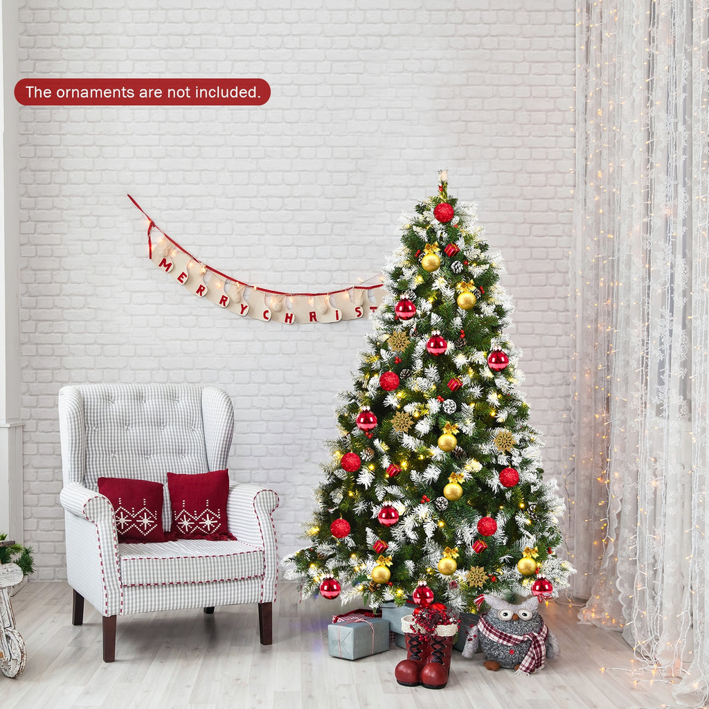 6 Ft Pre-lit Snow Flocked Christmas Tree with Red Berries & 8 Lighting Modes