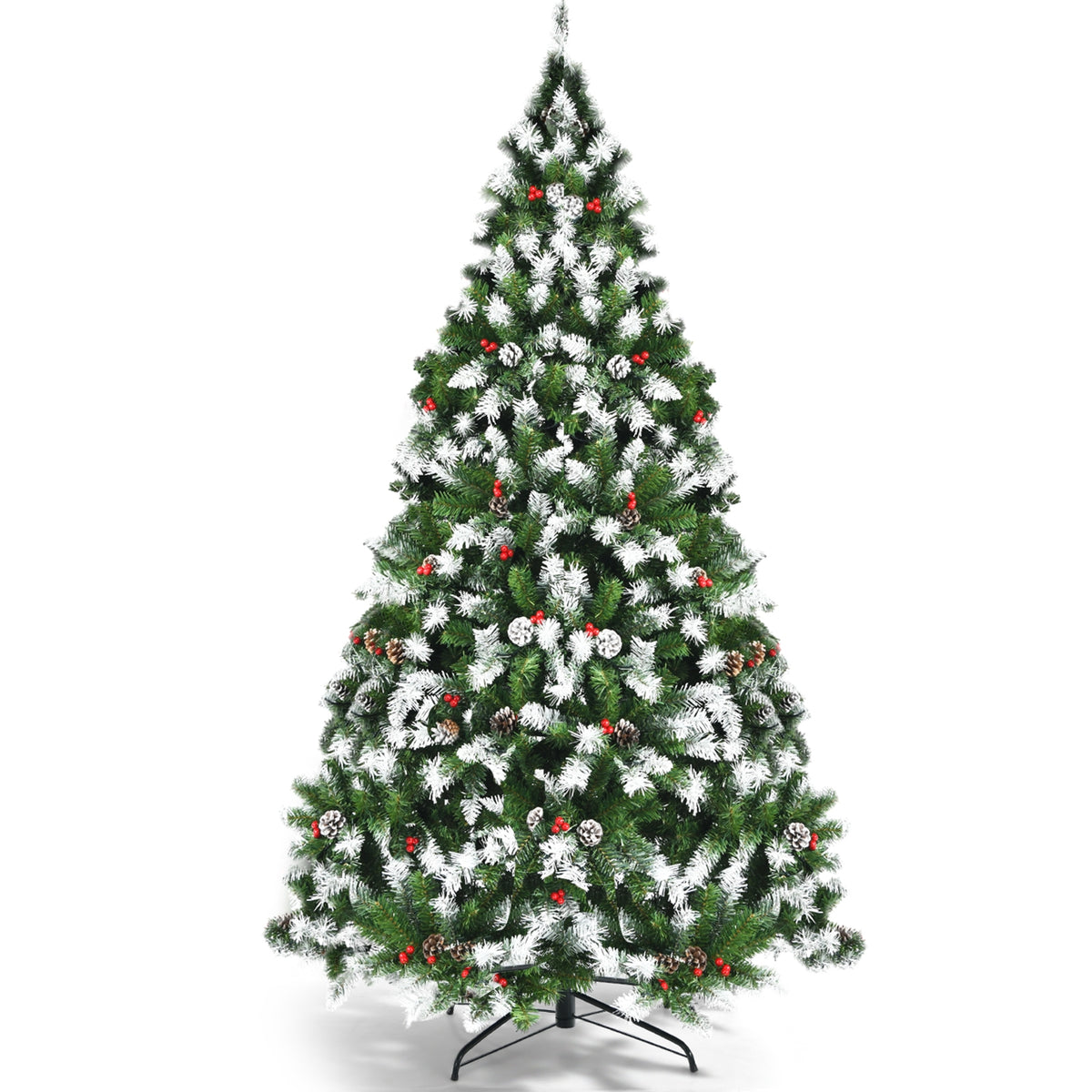 6 Ft Pre-lit Snow Flocked Christmas Tree with Red Berries & 8 Lighting Modes