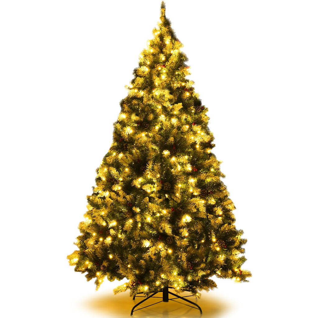6 Ft Pre-lit Snow Flocked Christmas Tree with Red Berries & 8 Lighting Modes