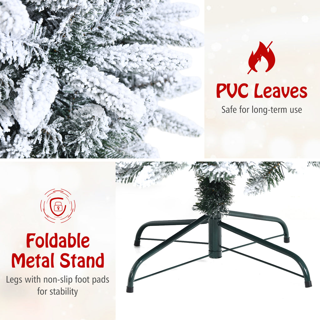 7.5 ft Snow-Flocked Christmas Pencil Tree with Lush Tips and Metal Stand