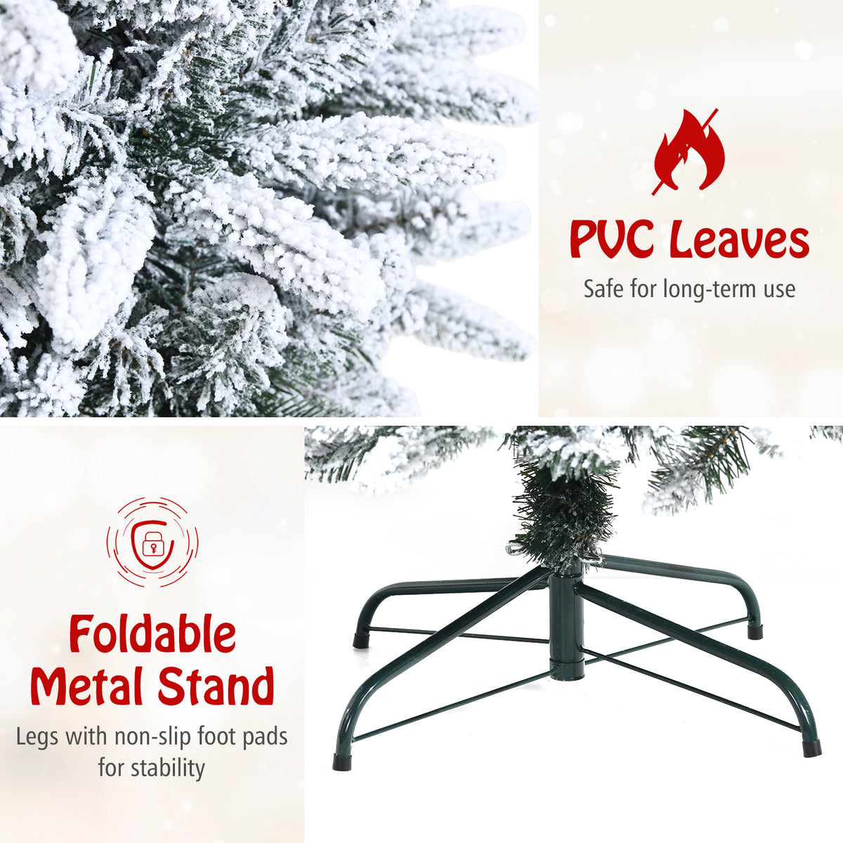 7.5 ft Snow-Flocked Christmas Pencil Tree with Lush Tips and Metal Stand