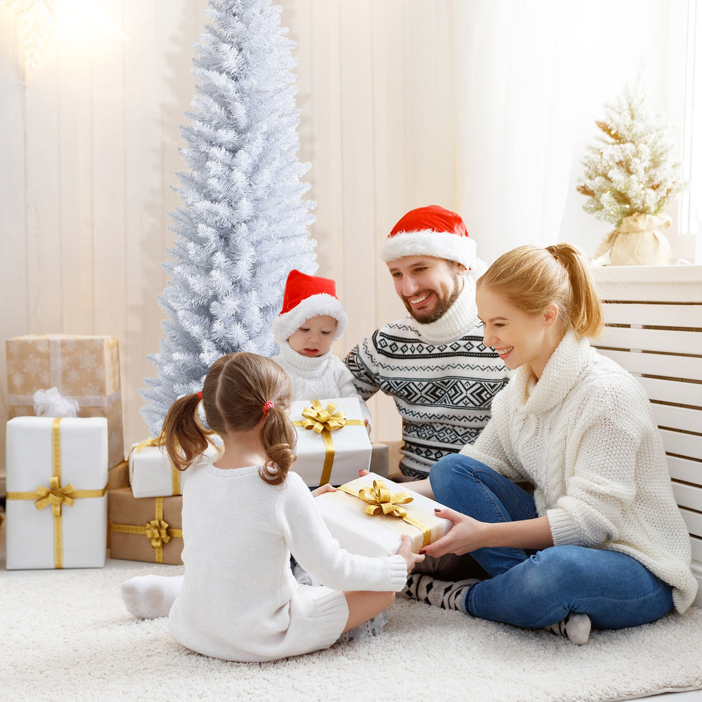 Artificial Christmas Pencil Tree - 6 Ft with Folding Metal Stand - White
