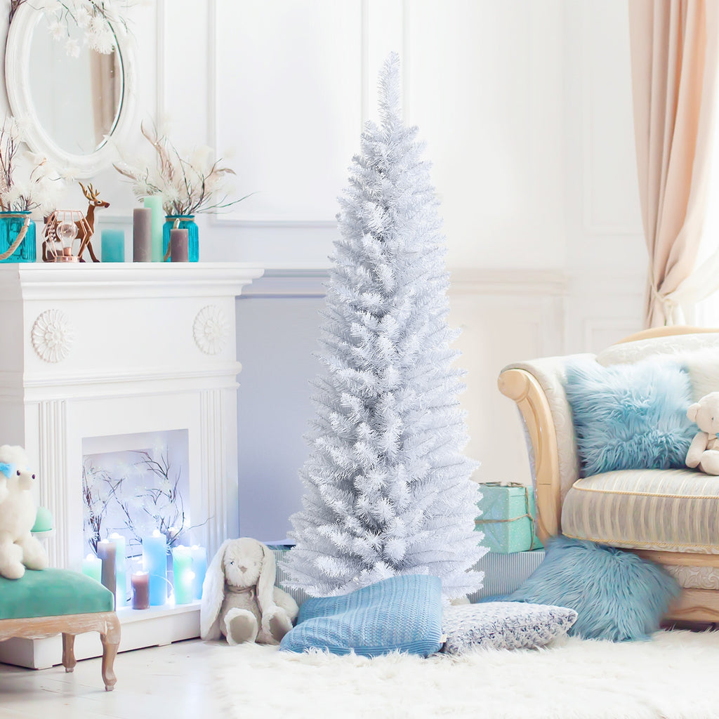 Artificial Christmas Pencil Tree - 6 Ft with Folding Metal Stand - White