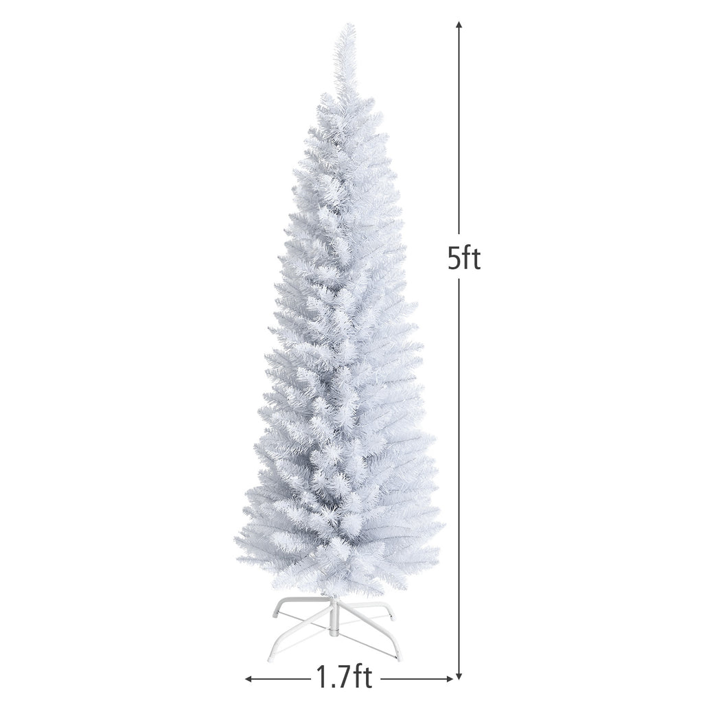 Artificial Christmas Pencil Tree - 6 Ft with Folding Metal Stand - White