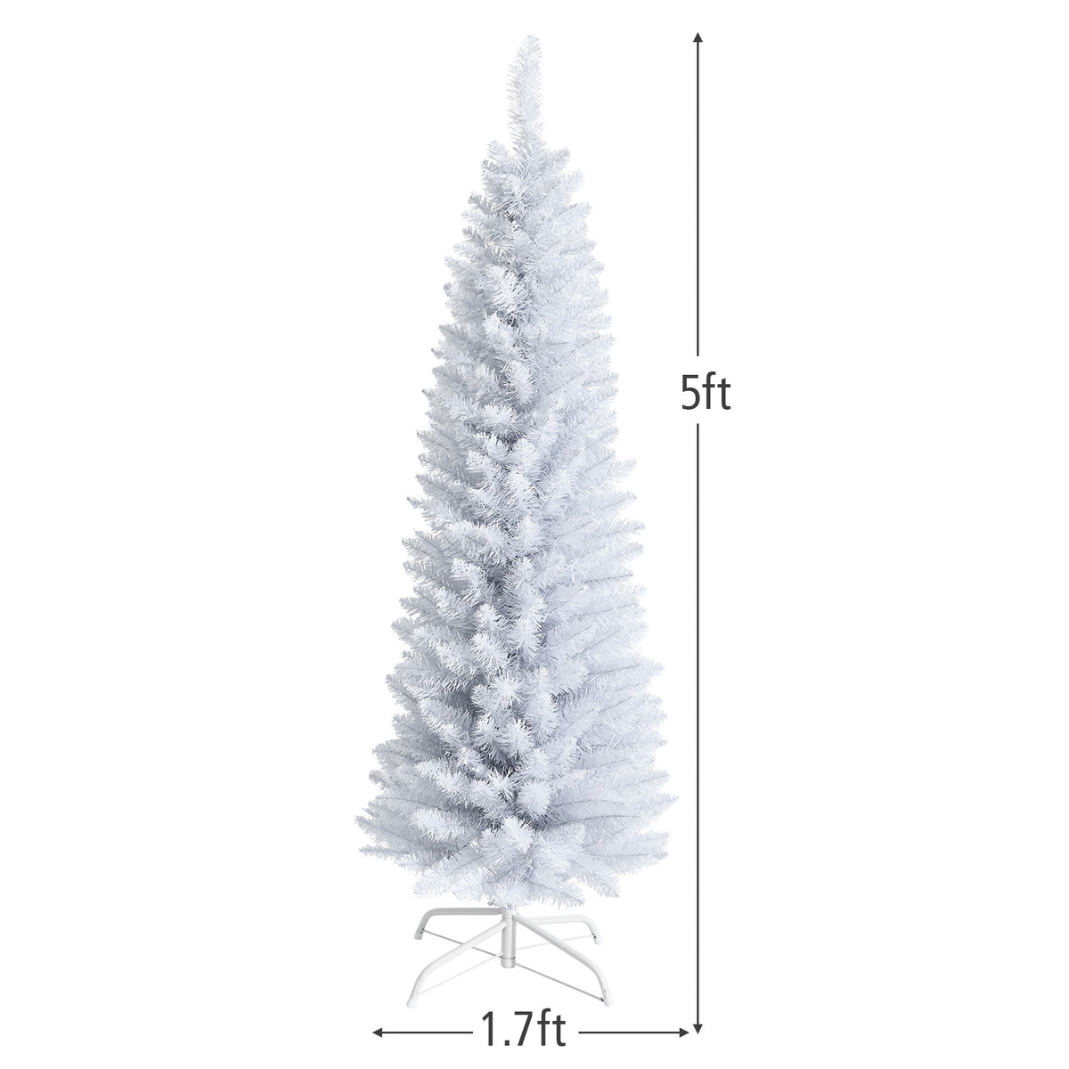 Artificial Christmas Pencil Tree - 6 Ft with Folding Metal Stand - White