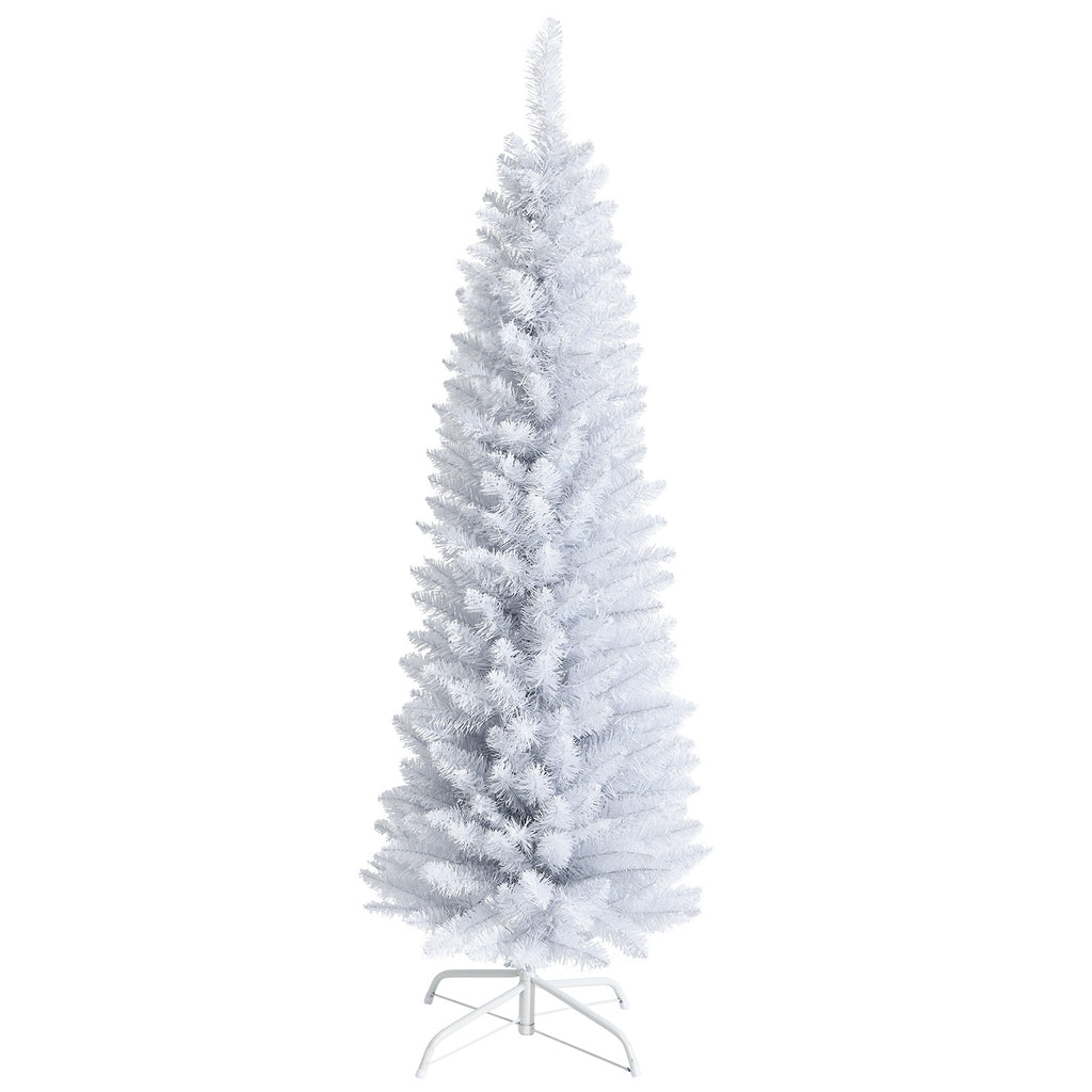 Artificial Christmas Pencil Tree - 6 Ft with Folding Metal Stand - White