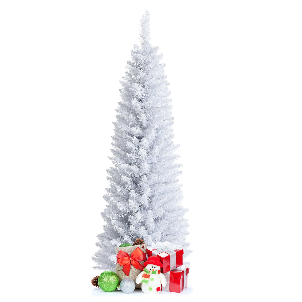 Artificial Christmas Pencil Tree - 6 Ft with Folding Metal Stand - White