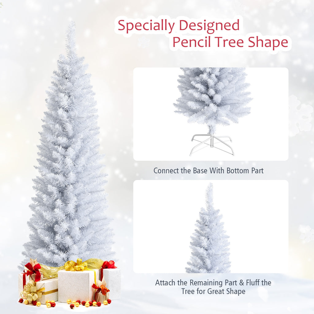 Artificial Christmas Pencil Tree - 6 Ft with Folding Metal Stand - White