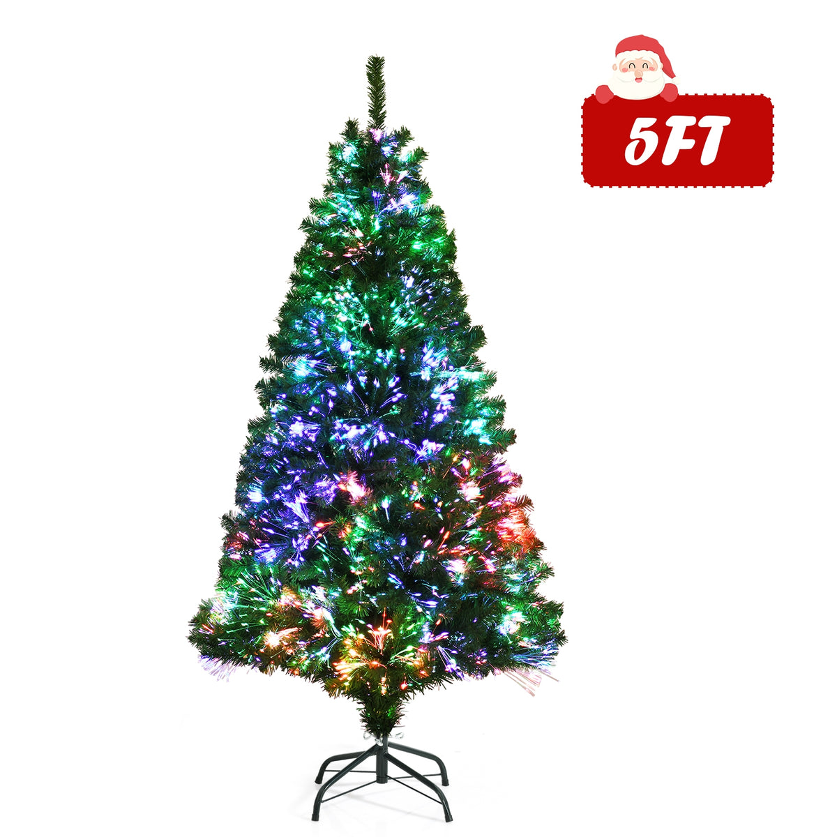 5 Ft Pre-Lit Multi-Colored Fiber Optic Artificial Christmas Tree - Costway