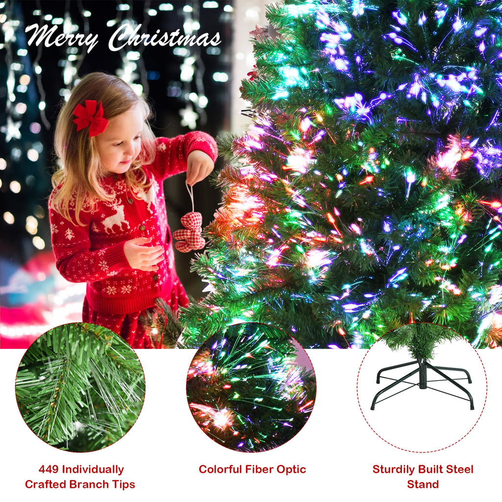 5 Ft Pre-Lit Multi-Colored Fiber Optic Artificial Christmas Tree - Costway