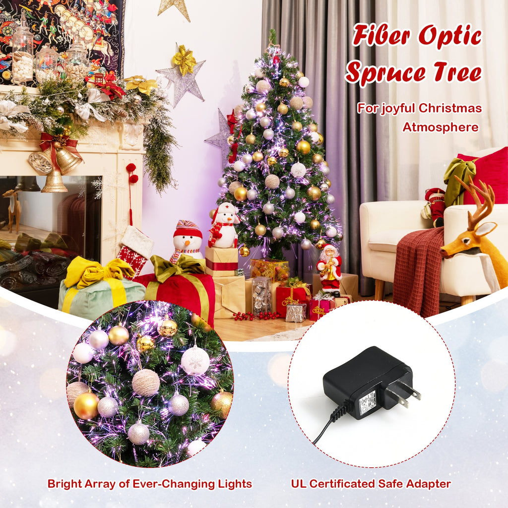 5 Ft Pre-Lit Multi-Colored Fiber Optic Artificial Christmas Tree - Costway