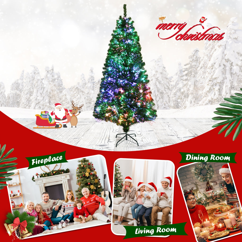5 Ft Pre-Lit Multi-Colored Fiber Optic Artificial Christmas Tree - Costway