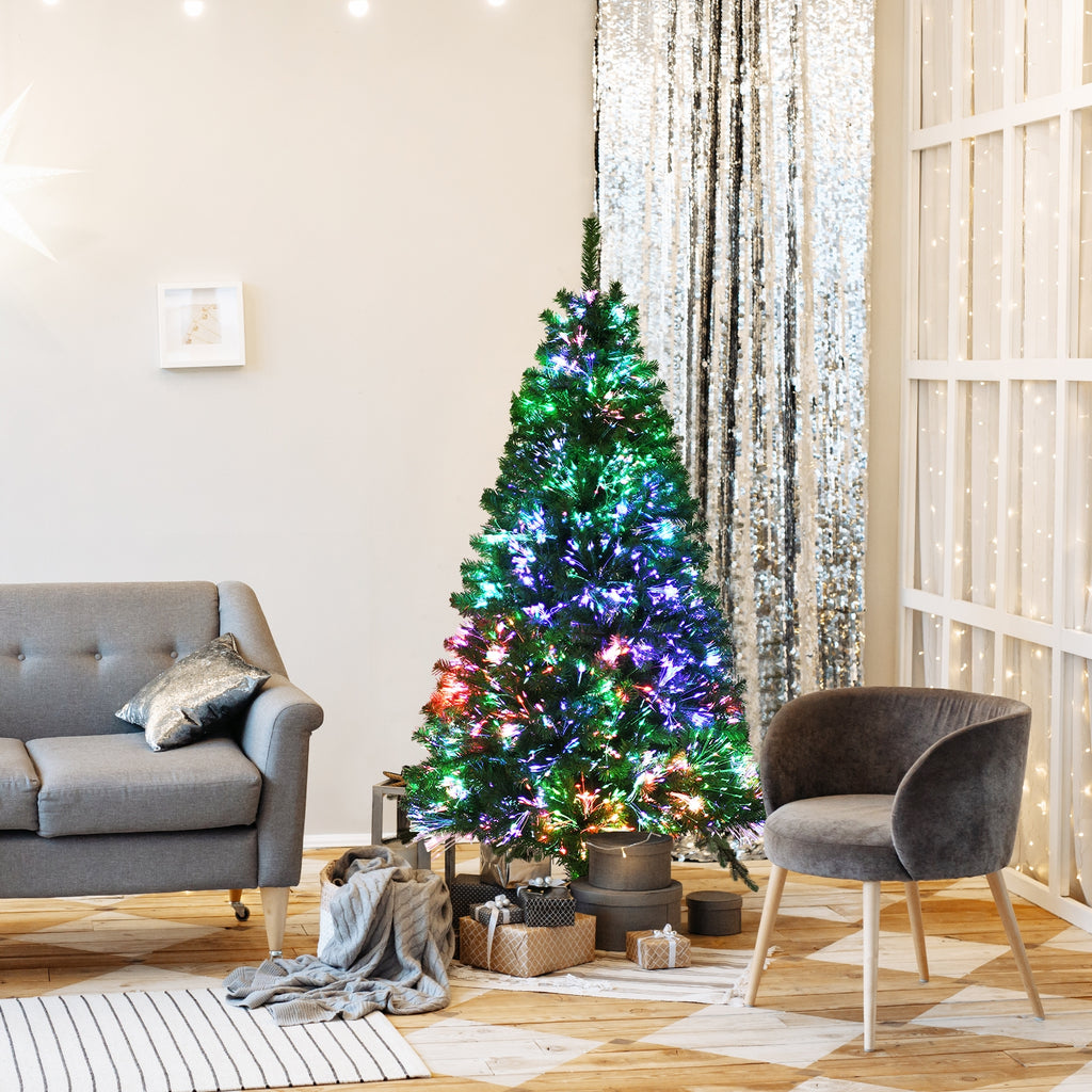 5 Ft Pre-Lit Multi-Colored Fiber Optic Artificial Christmas Tree - Costway