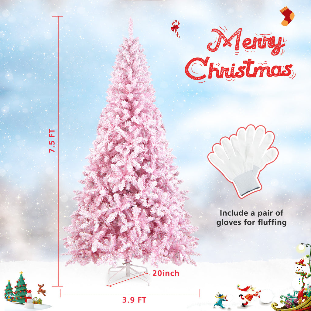 7.5 Feet Flocked Artificial Christmas Tree with LED Lights, 8 Modes