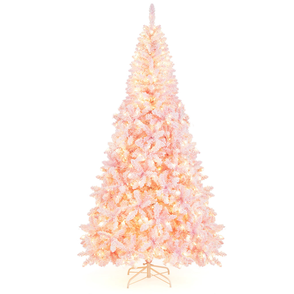 7.5 Feet Flocked Artificial Christmas Tree with LED Lights, 8 Modes