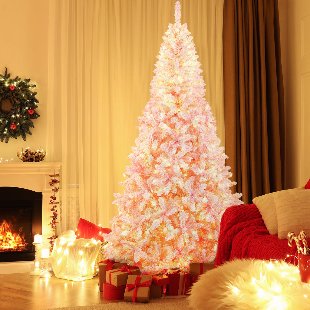 7.5 Feet Flocked Artificial Christmas Tree with LED Lights, 8 Modes