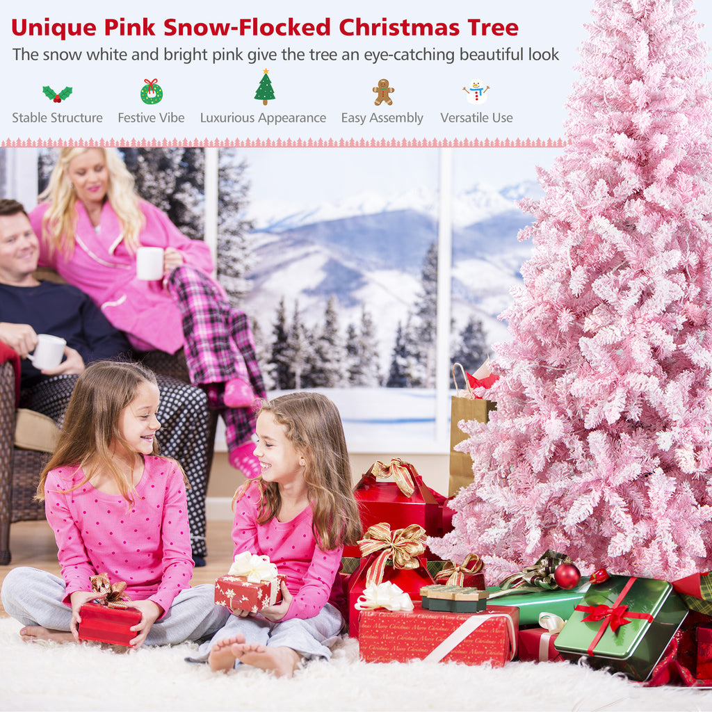 7.5 Feet Flocked Artificial Christmas Tree with LED Lights, 8 Modes