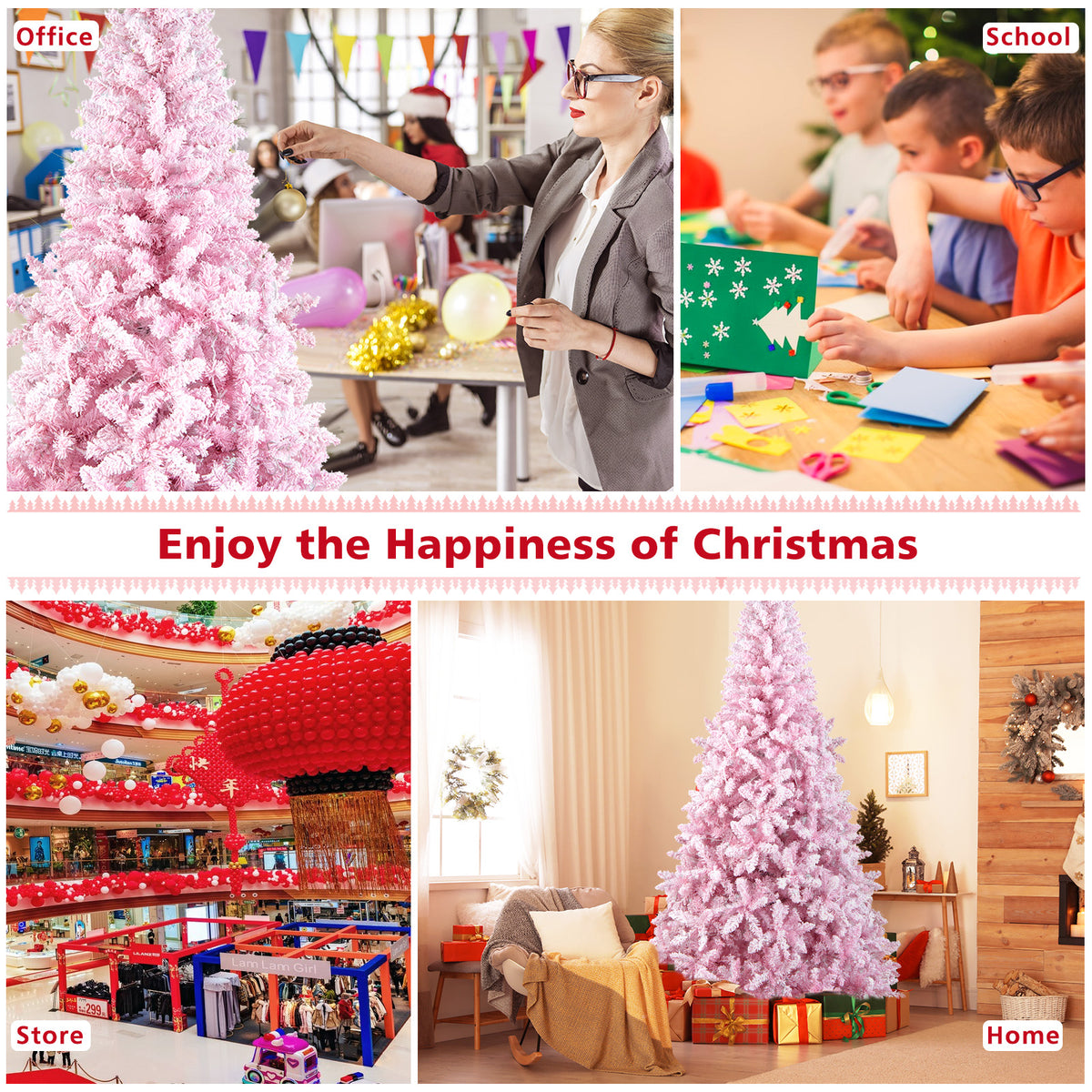 7.5 Feet Flocked Artificial Christmas Tree with LED Lights, 8 Modes