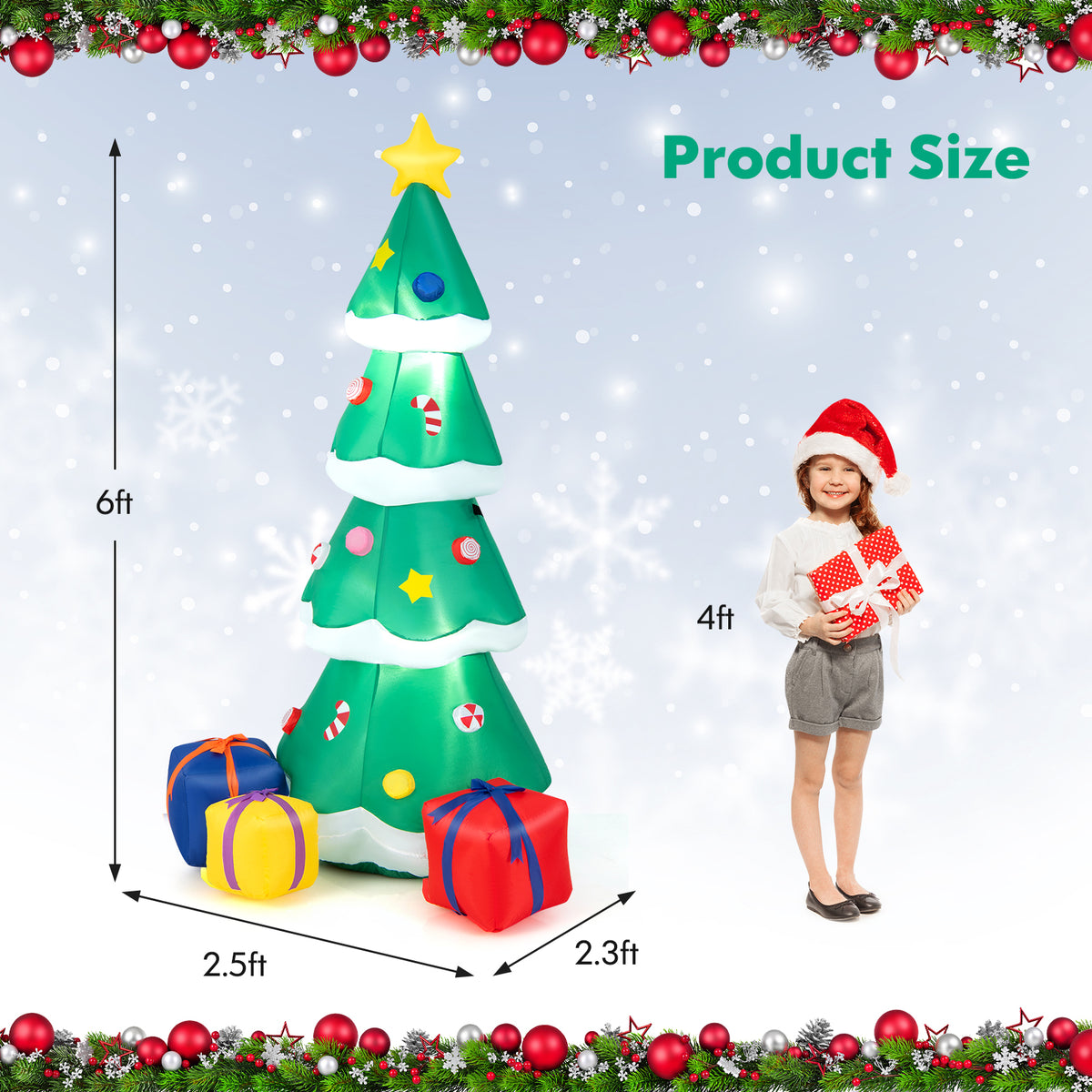 Inflatable Christmas Tree with LED Lights & Gift Boxes - 6ft Outdoor Indoor Decor