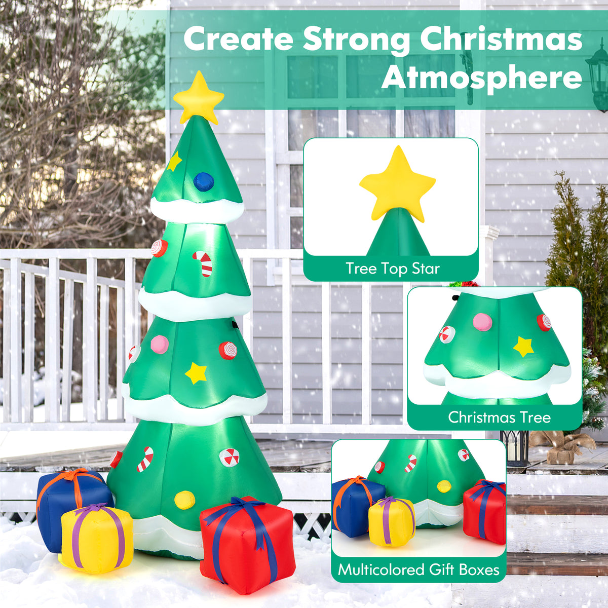 Inflatable Christmas Tree with LED Lights & Gift Boxes - 6ft Outdoor Indoor Decor