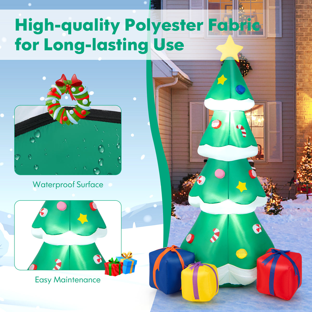 Inflatable Christmas Tree with LED Lights & Gift Boxes - 6ft Outdoor Indoor Decor