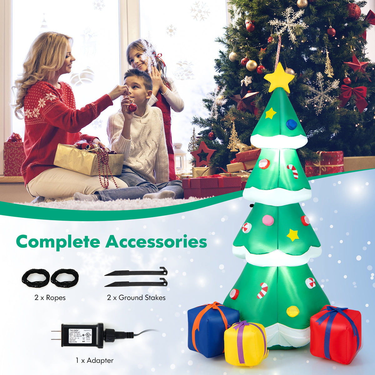 Inflatable Christmas Tree with LED Lights & Gift Boxes - 6ft Outdoor Indoor Decor