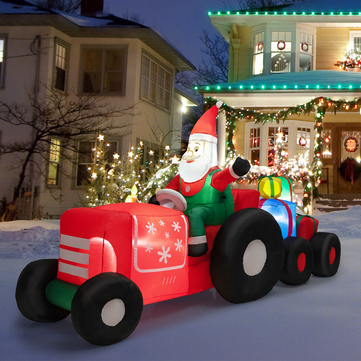9Ft Christmas Inflatable Santa Driving Car with Gifts - Outdoor Holiday Decor