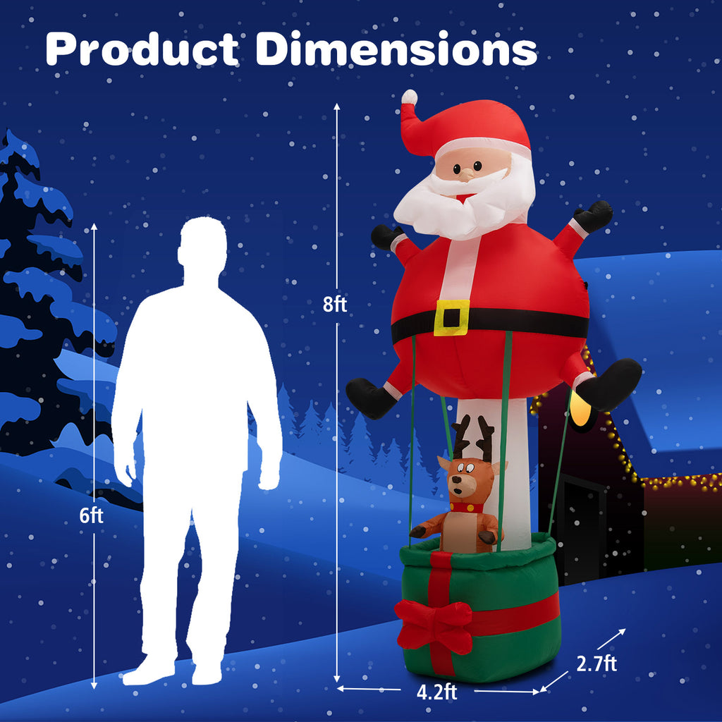 8 Feet Inflatable Santa Claus and Reindeer with Hot Air Balloon Variation - Christmas Yard Decor