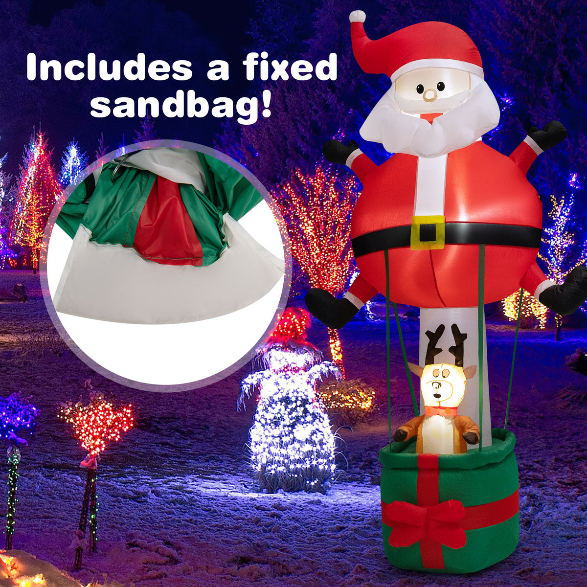 8 Feet Inflatable Santa Claus and Reindeer with Hot Air Balloon Variation - Christmas Yard Decor