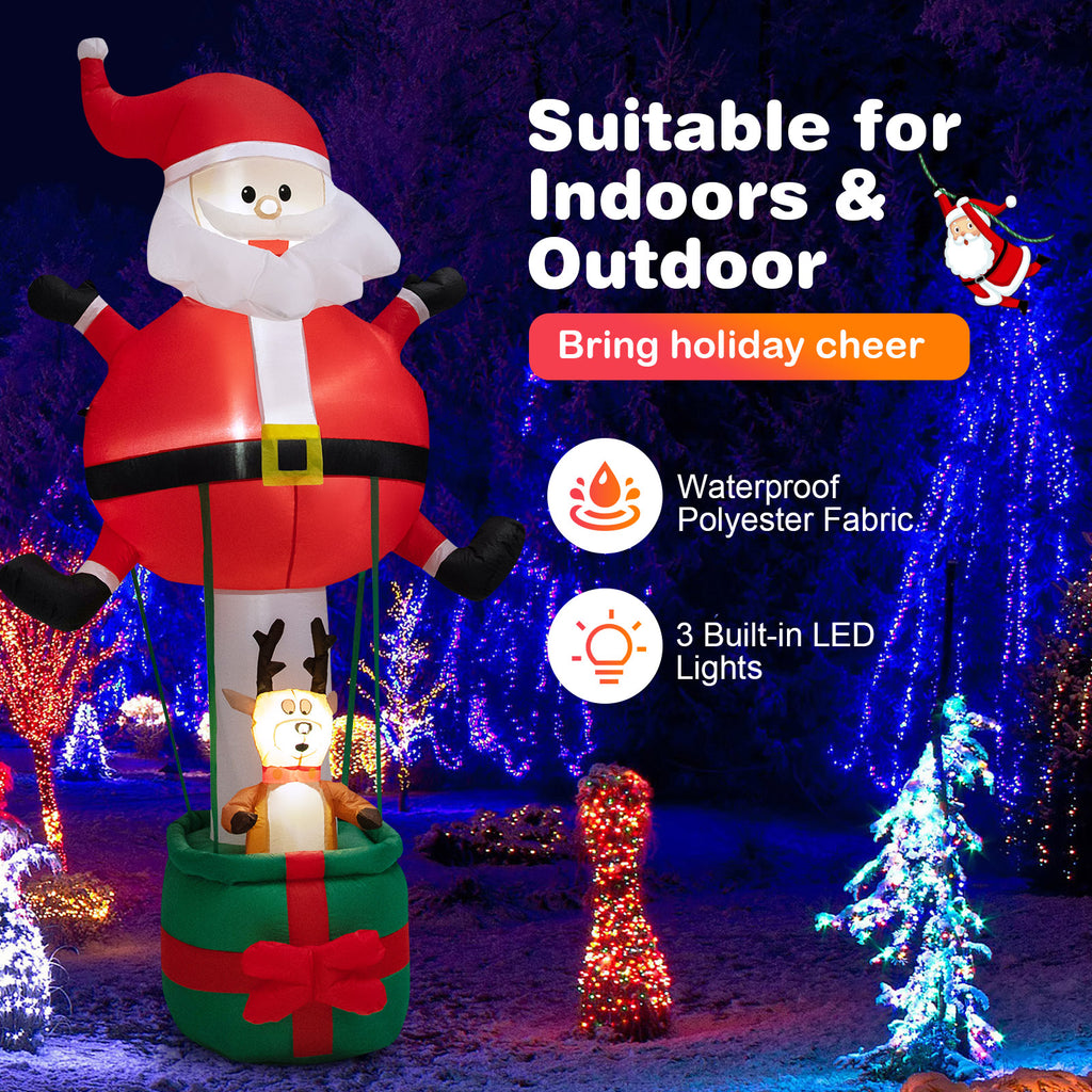 8 Feet Inflatable Santa Claus and Reindeer with Hot Air Balloon Variation - Christmas Yard Decor