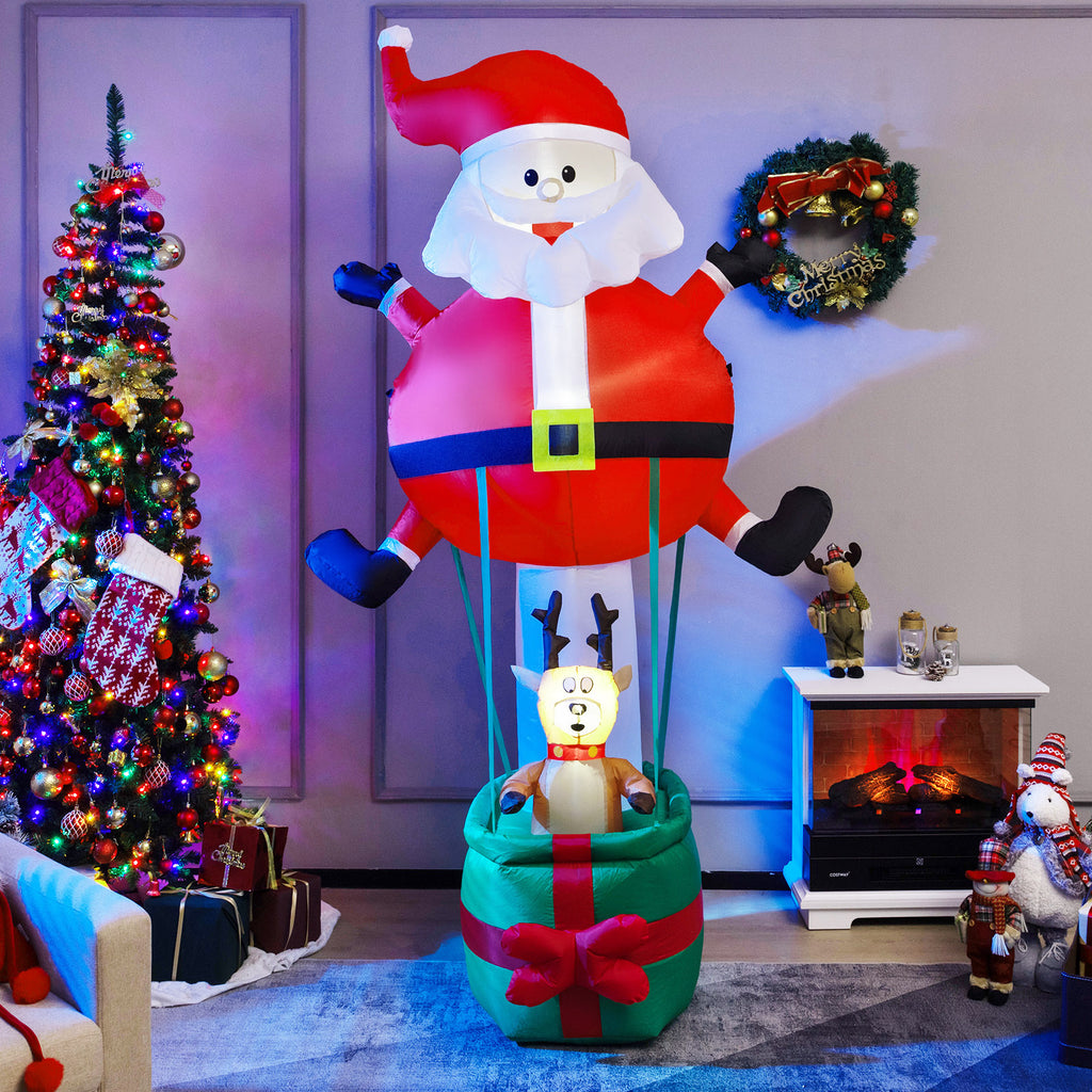 8 Feet Inflatable Santa Claus and Reindeer with Hot Air Balloon Variation - Christmas Yard Decor