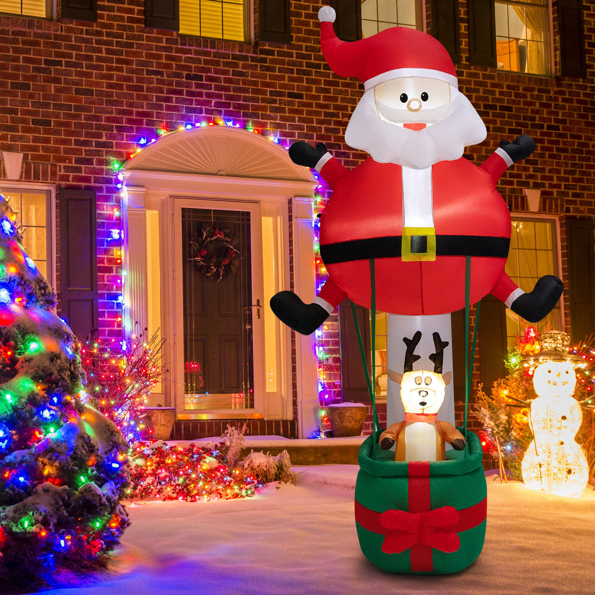 8 Feet Inflatable Santa Claus and Reindeer with Hot Air Balloon Variation - Christmas Yard Decor