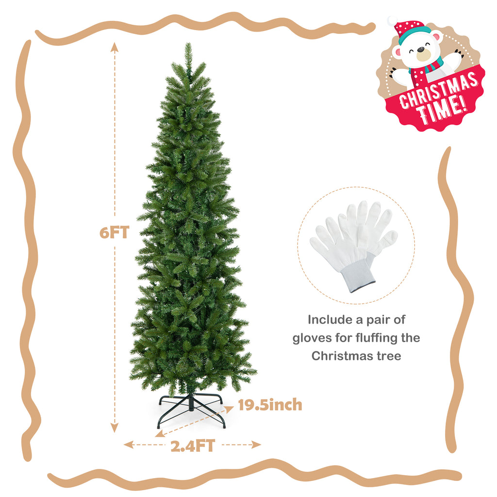 Pre-Lit Artificial Christmas Tree with 648 PVC PE Tips, 6ft Slim Design, 270 LED Lights