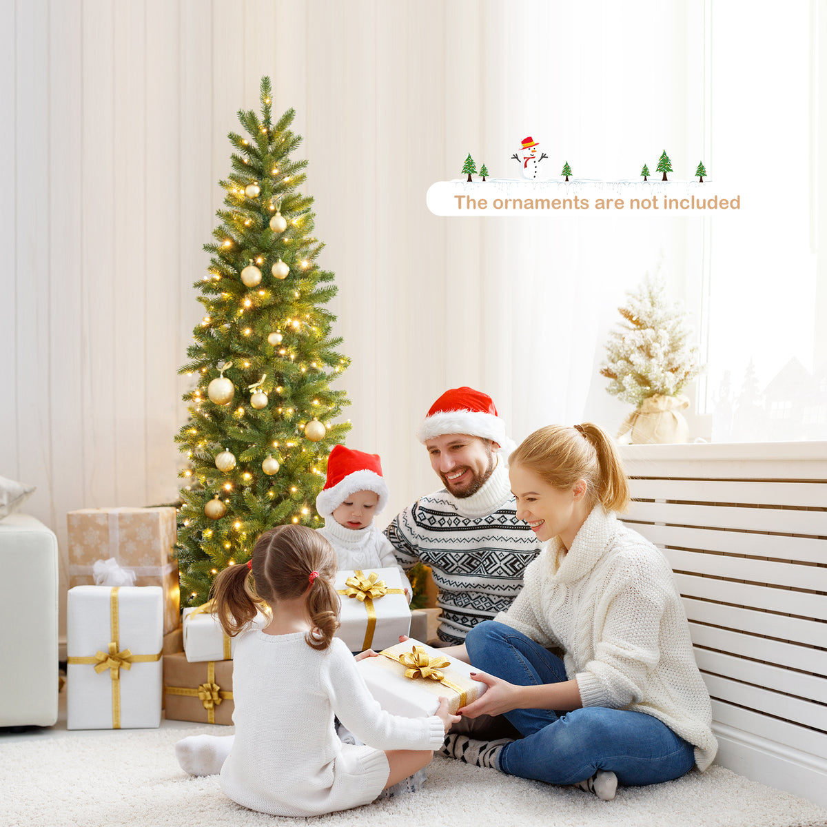 Pre-Lit Artificial Christmas Tree with 648 PVC PE Tips, 6ft Slim Design, 270 LED Lights
