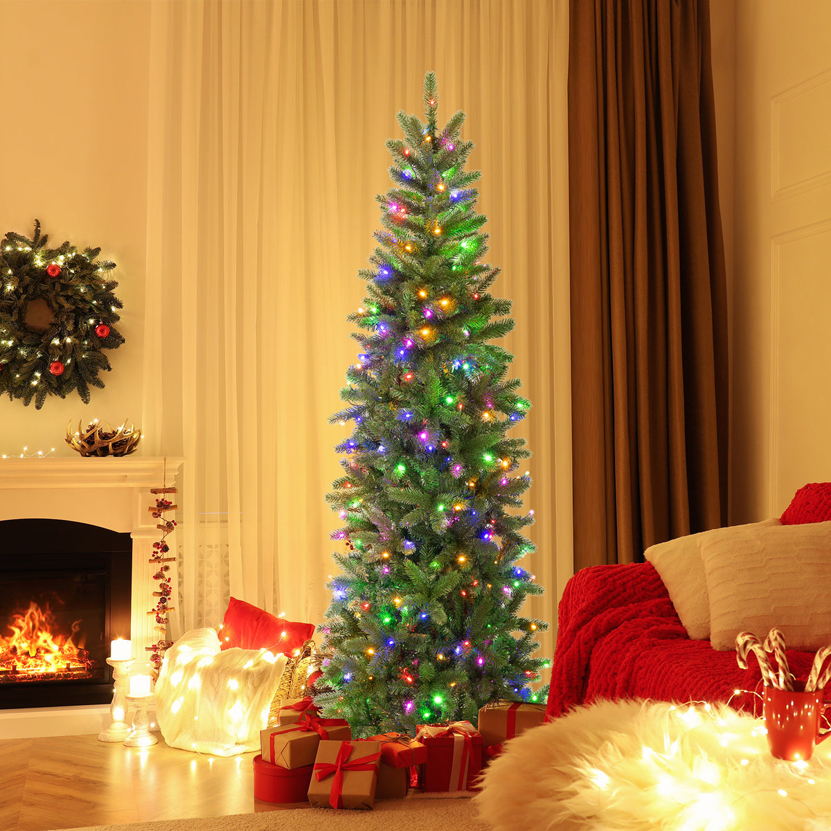 Pre-Lit Artificial Christmas Tree with 648 PVC PE Tips, 6ft Slim Design, 270 LED Lights