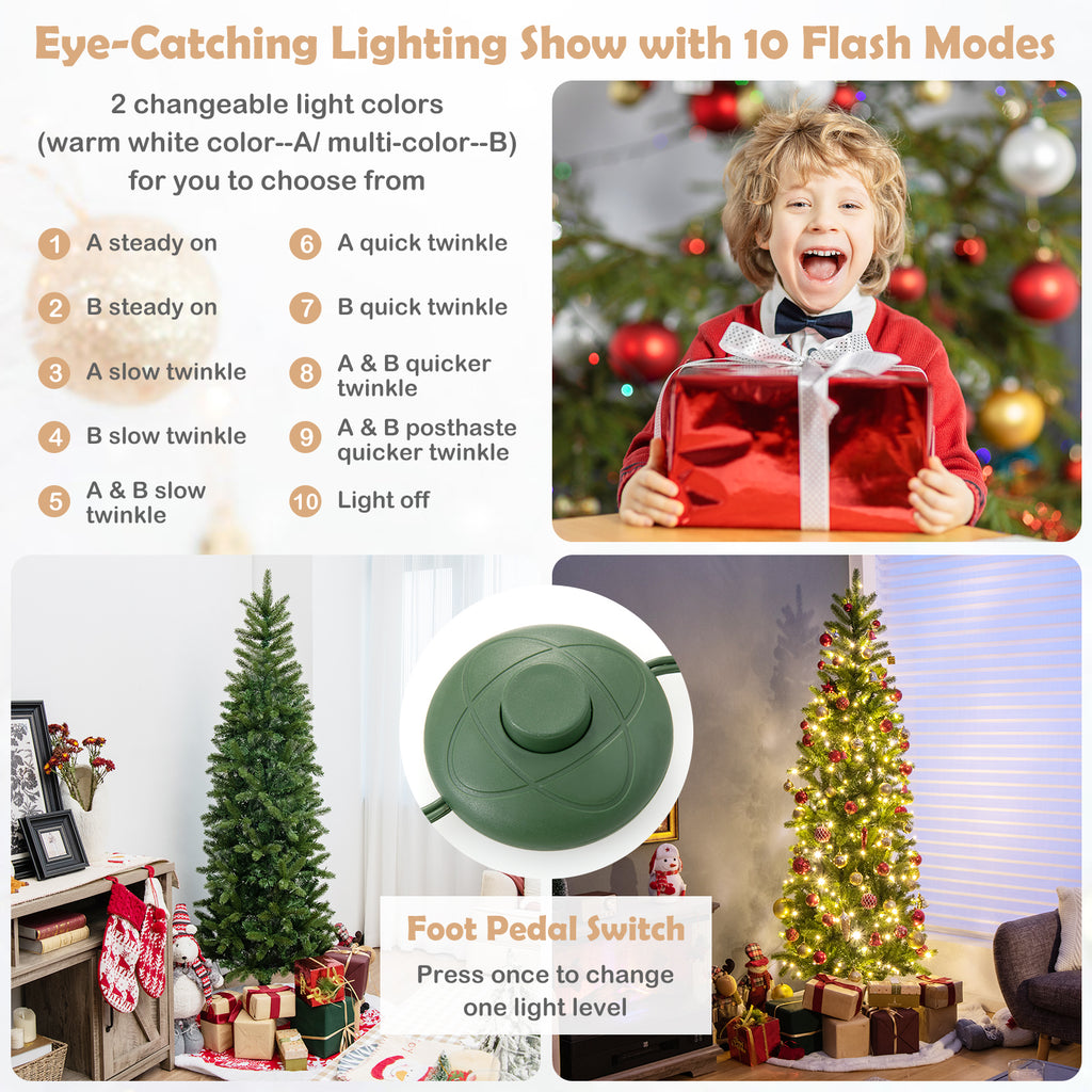 Pre-Lit Artificial Christmas Tree with 648 PVC PE Tips, 6ft Slim Design, 270 LED Lights