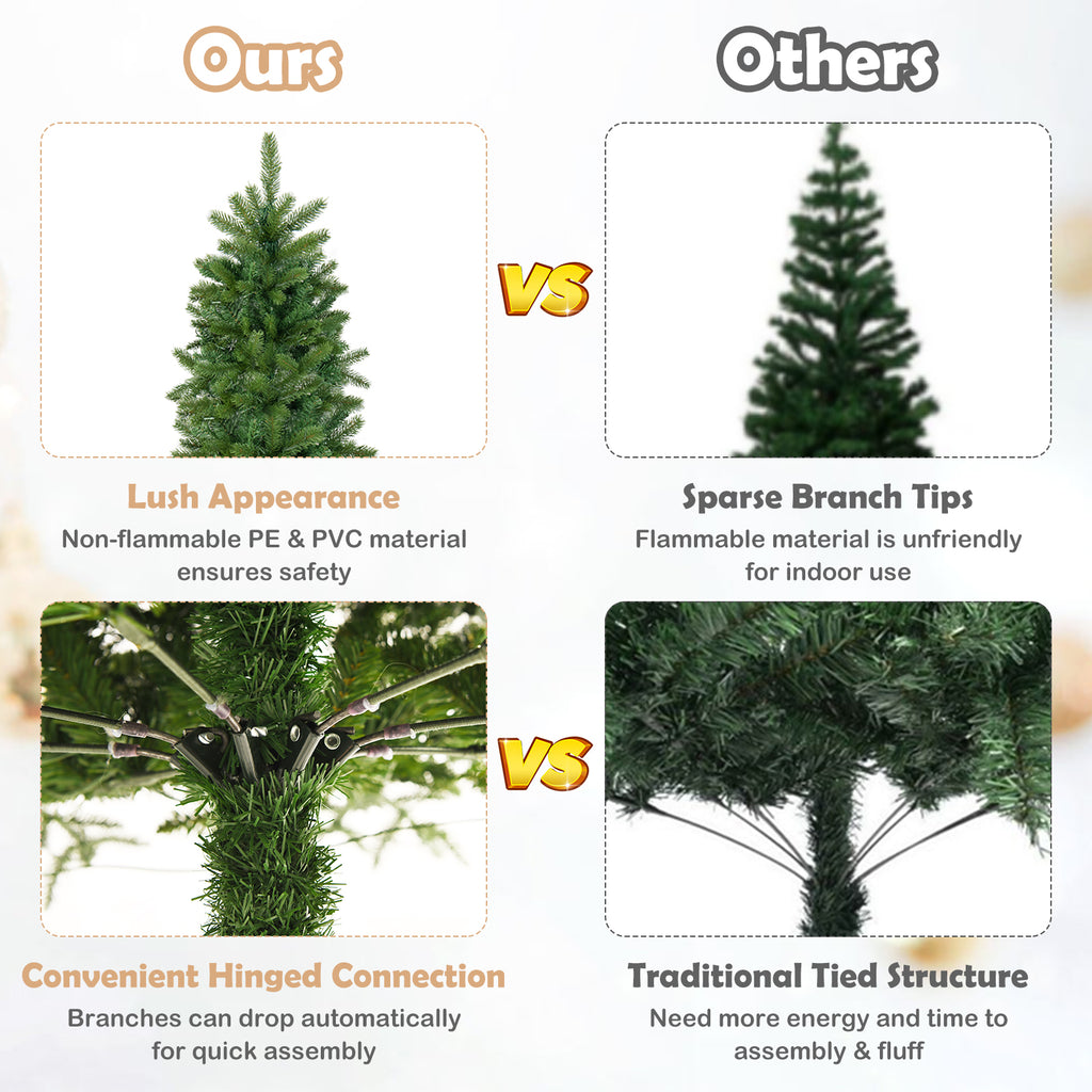 Pre-Lit Artificial Christmas Tree with 648 PVC PE Tips, 6ft Slim Design, 270 LED Lights