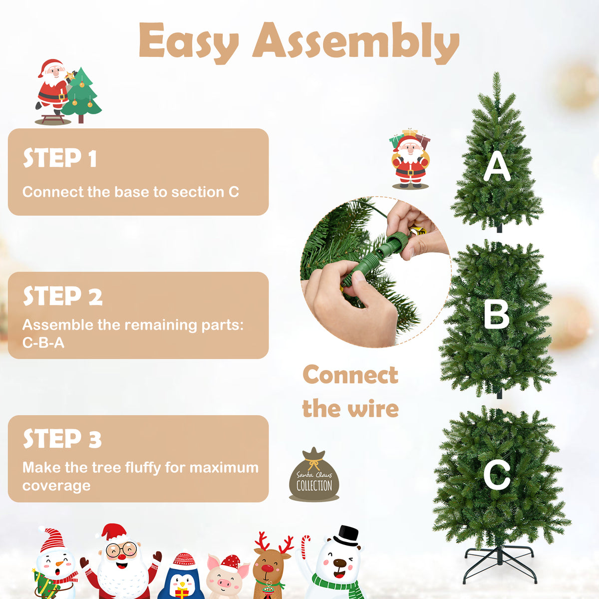 Pre-Lit Artificial Christmas Tree with 648 PVC PE Tips, 6ft Slim Design, 270 LED Lights