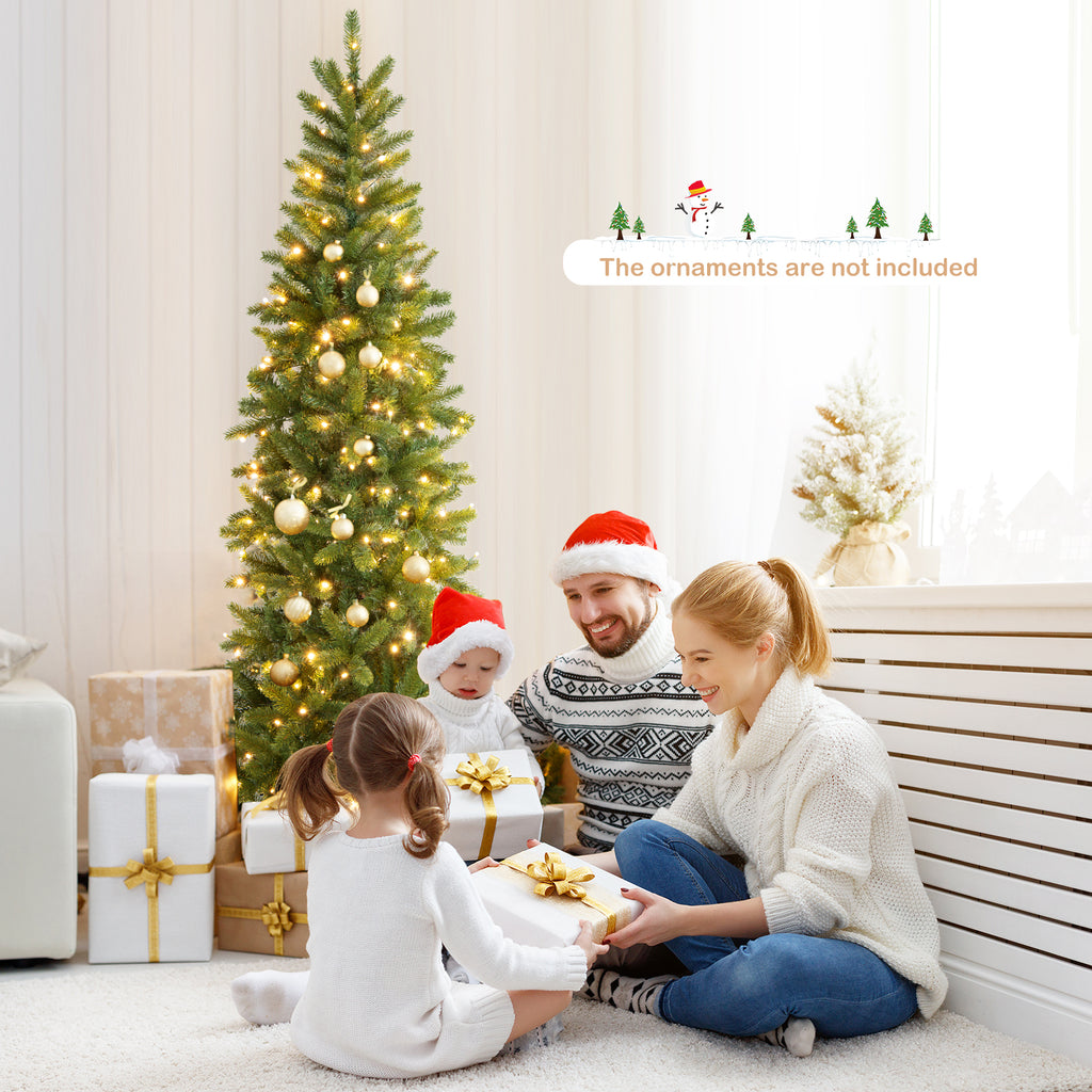 Pre-lit Artificial Christmas Tree 7.5ft with LED Lights, Lifelike Tips & Stable Metal Stand