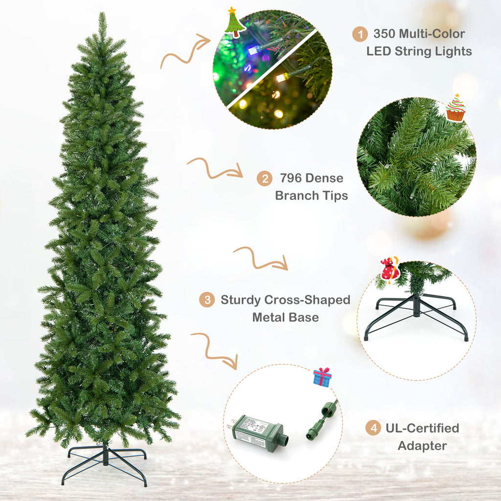 Pre-lit Artificial Christmas Tree 7.5ft with LED Lights, Lifelike Tips & Stable Metal Stand