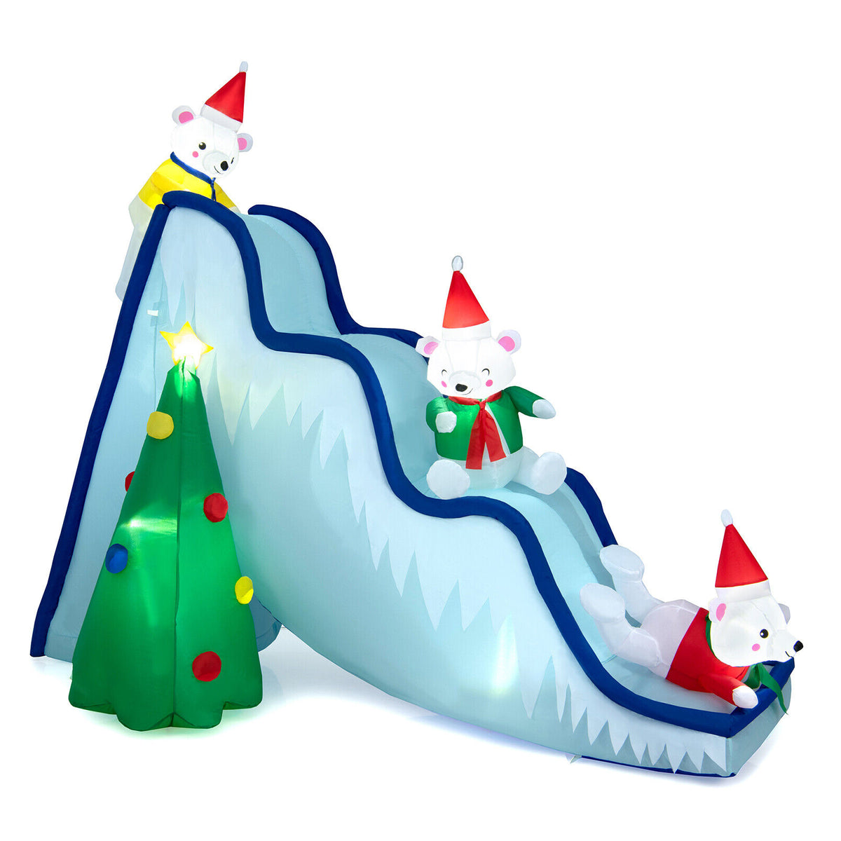 Inflatable Polar Bear Slide Scene Decoration with LED Lights - Outdoor Christmas Yard Decor
