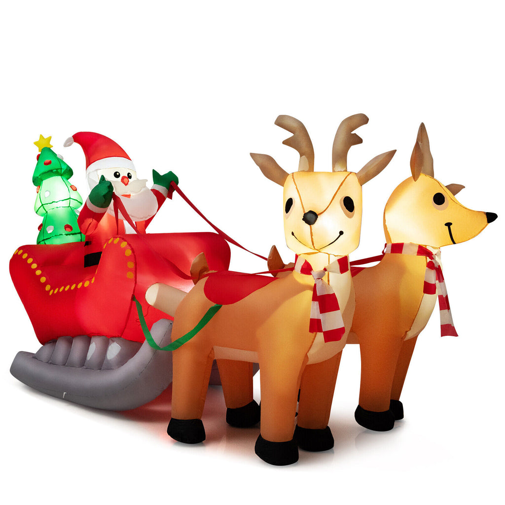 Inflatable Santa on Reindeer Sleigh with LED Lights - 7.2 Feet Christmas Yard Decor - Reindeer Pulling Style