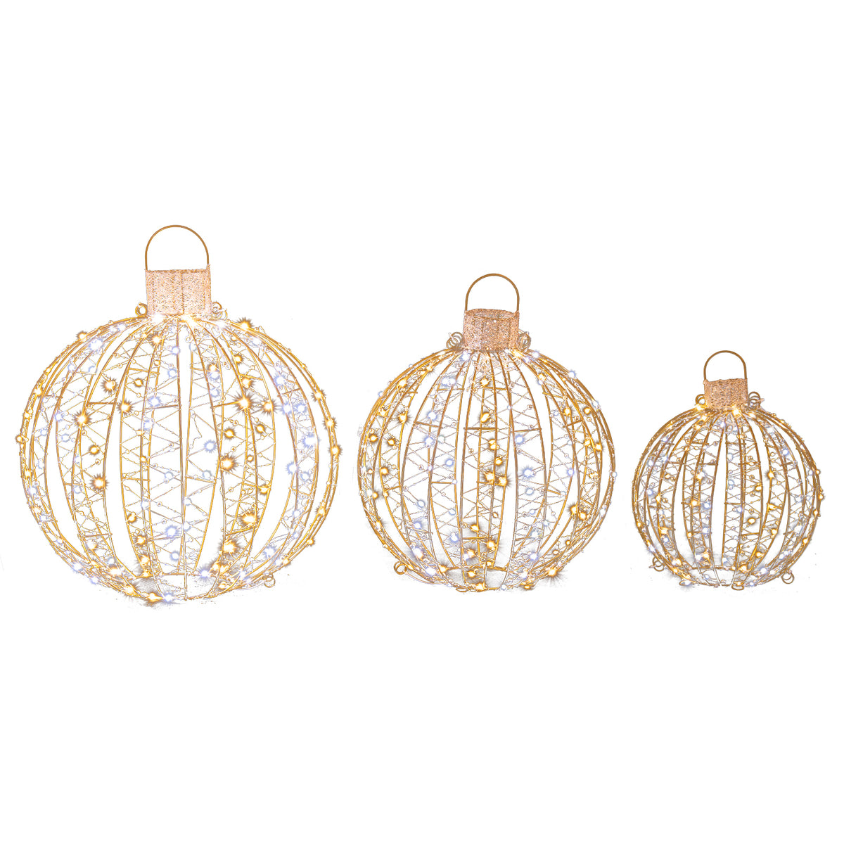 28.5 Inch 3-Piece Pre-Lit Christmas Ball Set with Warm White LED Lights