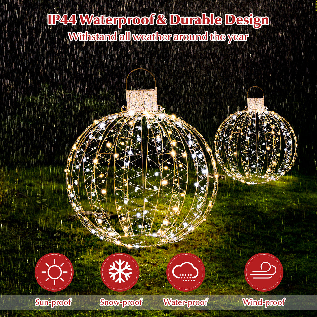 Golden 3 Pack Christmas LED Light Balls with Cable Ties & Stakes - 24+19+15 Inch