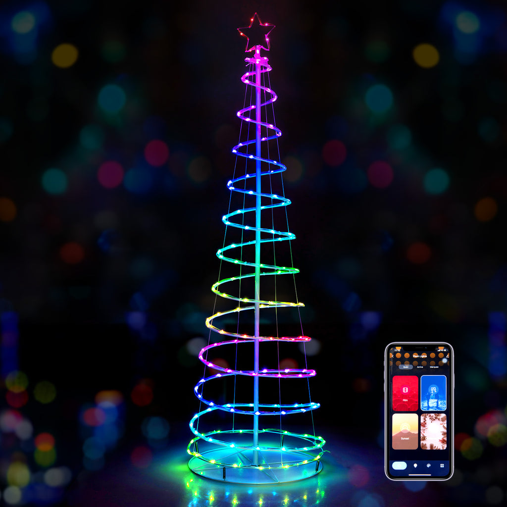 White Light Up Spiral Christmas Tree with Star Top - Outdoor Waterproof Decor